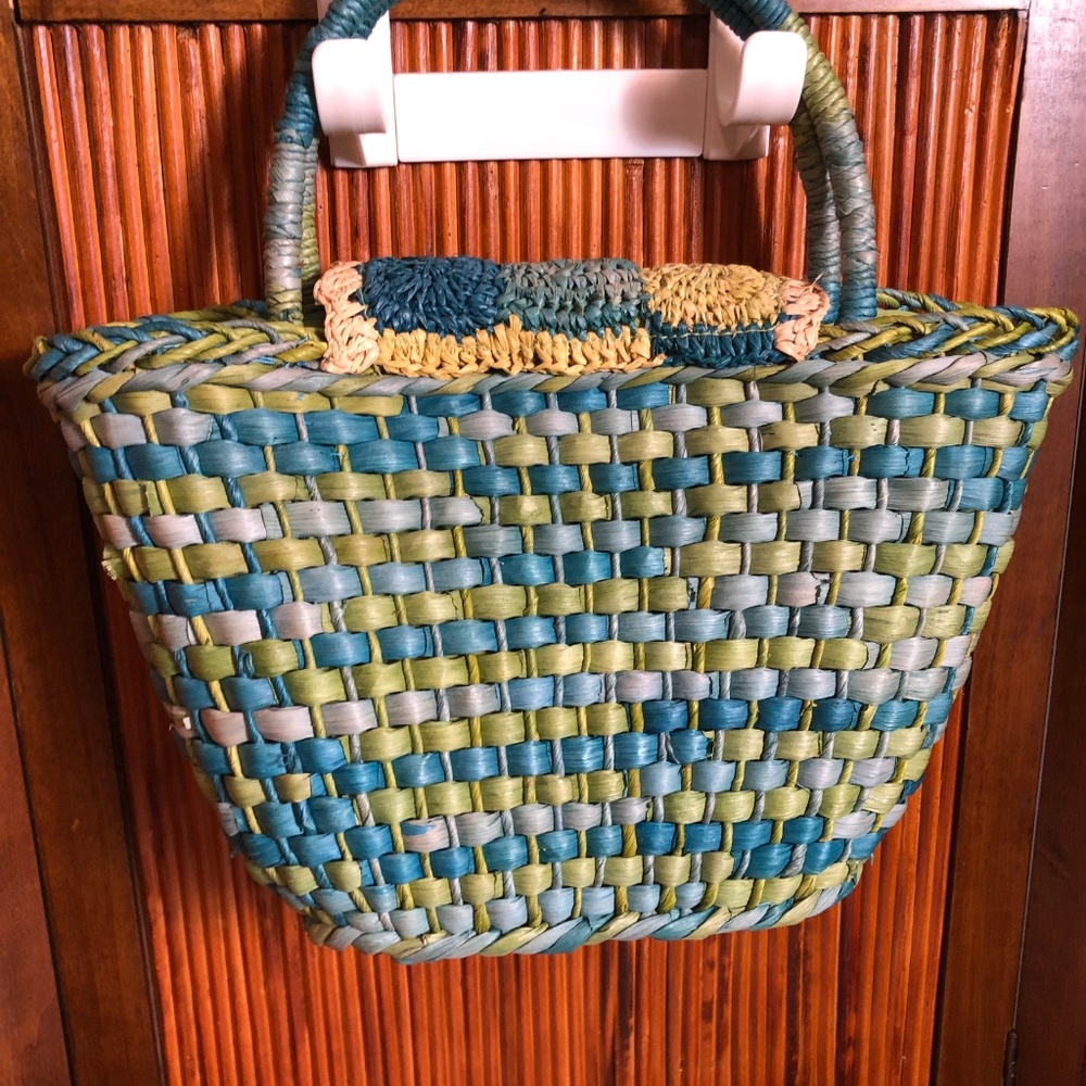 Cappelli Blue & Green Corn Husk Handbag View 3
